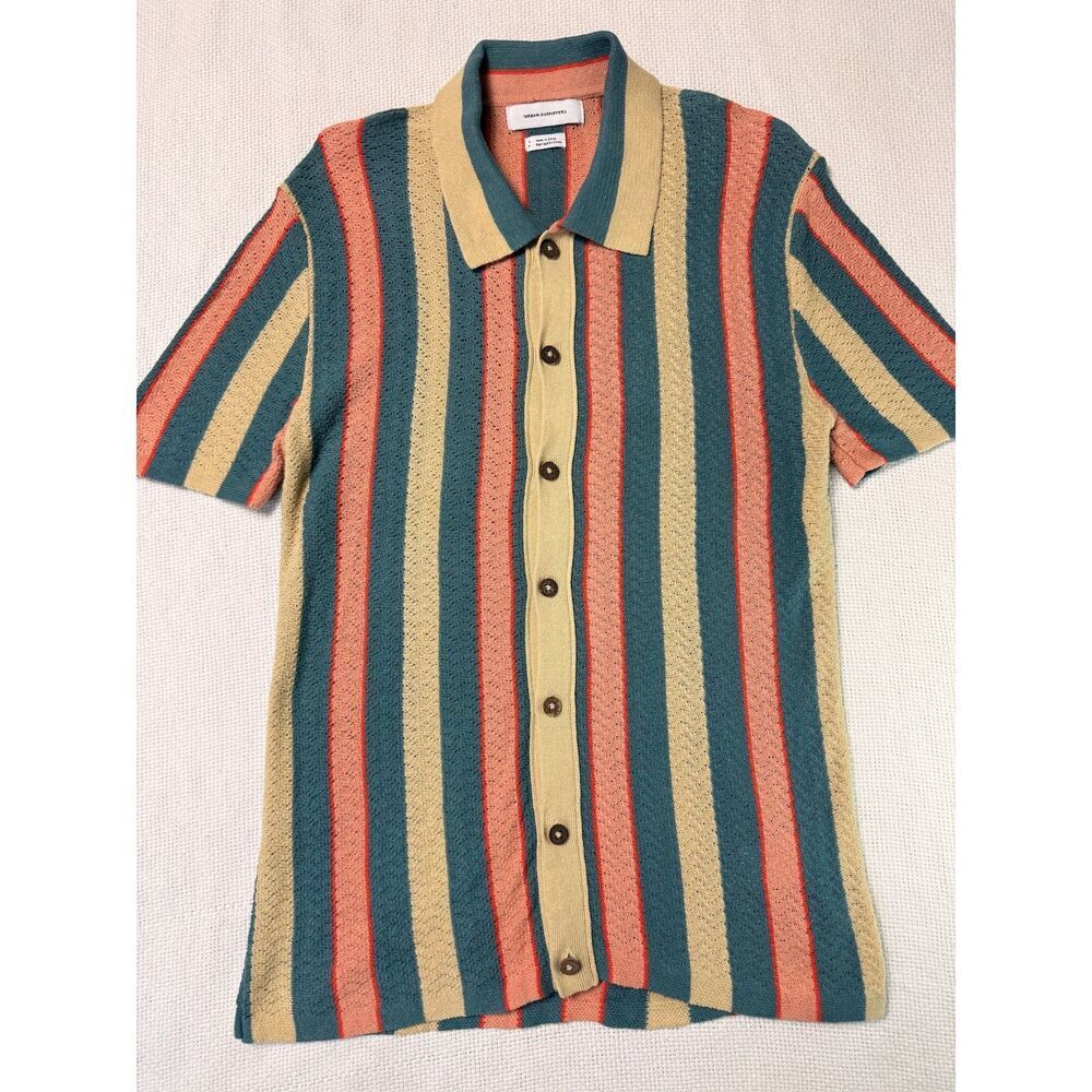Urban Outfitters Striped Pointelle Knit Button-Down Shirt Size S | 70s Retro